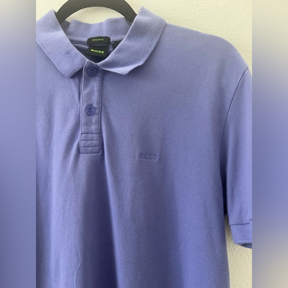 Hugo Boss Logo Polo Shirt Men's US Large‎ Short Sleeve Purple L (0704) - Picture 5 of 11